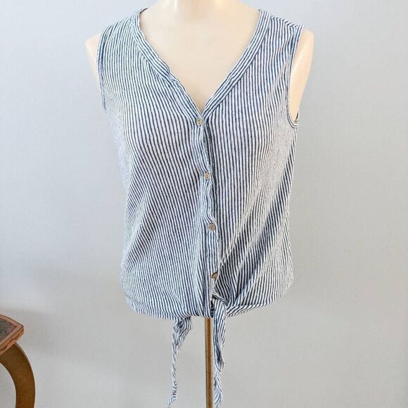 Rachel Zoe Striped Tie Front Sleeveless Linen Blouse - Picture 1 of 4